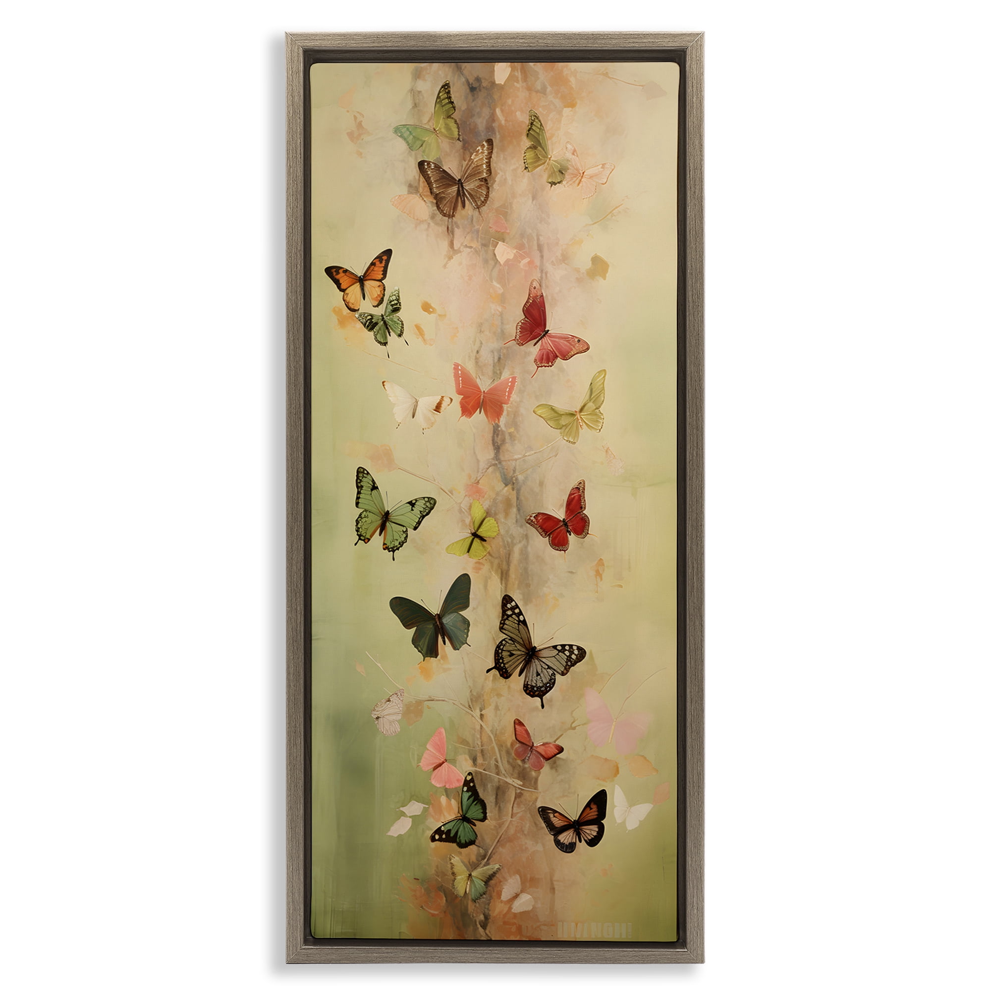 Stupell Industries Neutral Butterfly Tower Animals & Insects Painting Brown Floater Framed Canvas Art Print Wall Art, 11 x 25
