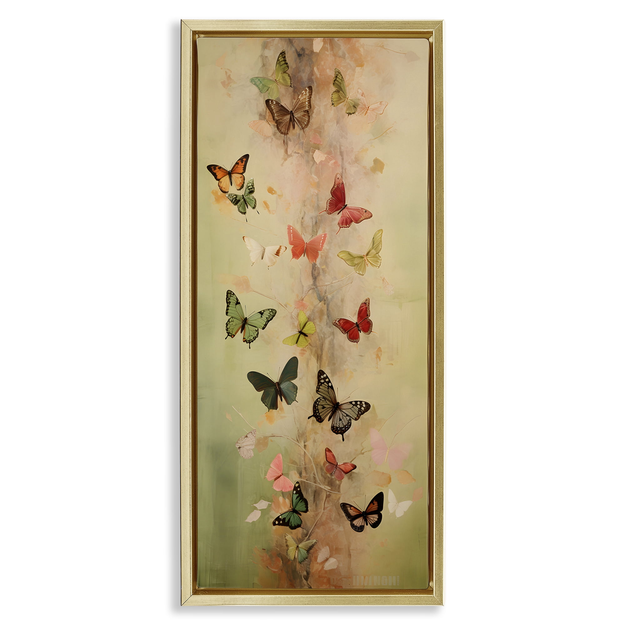 Stupell Industries Neutral Butterfly Tower Animals & Insects Painting Gold Floater Framed Canvas Art Print Wall Art, 15 x 31