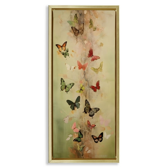 Stupell Industries Neutral Butterfly Tower Animals & Insects Painting Gold Floater Framed Canvas Art Print Wall Art, 15 x 31