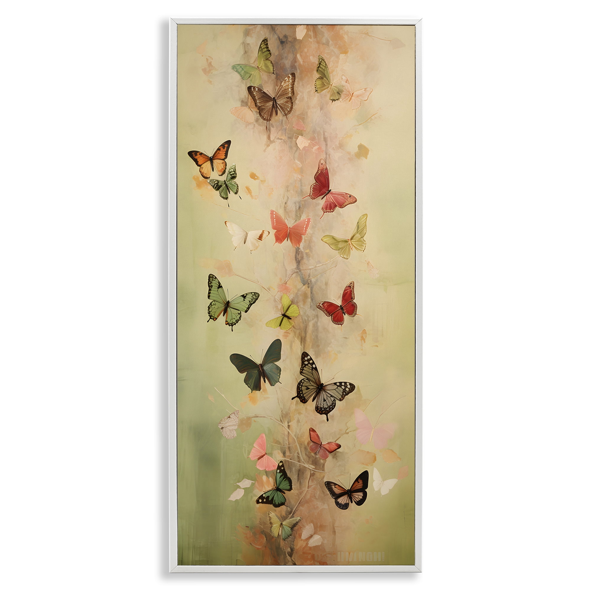 Stupell Industries Neutral Butterfly Tower Animals & Insects Painting White Framed Art Print Wall Art, 13 x 30