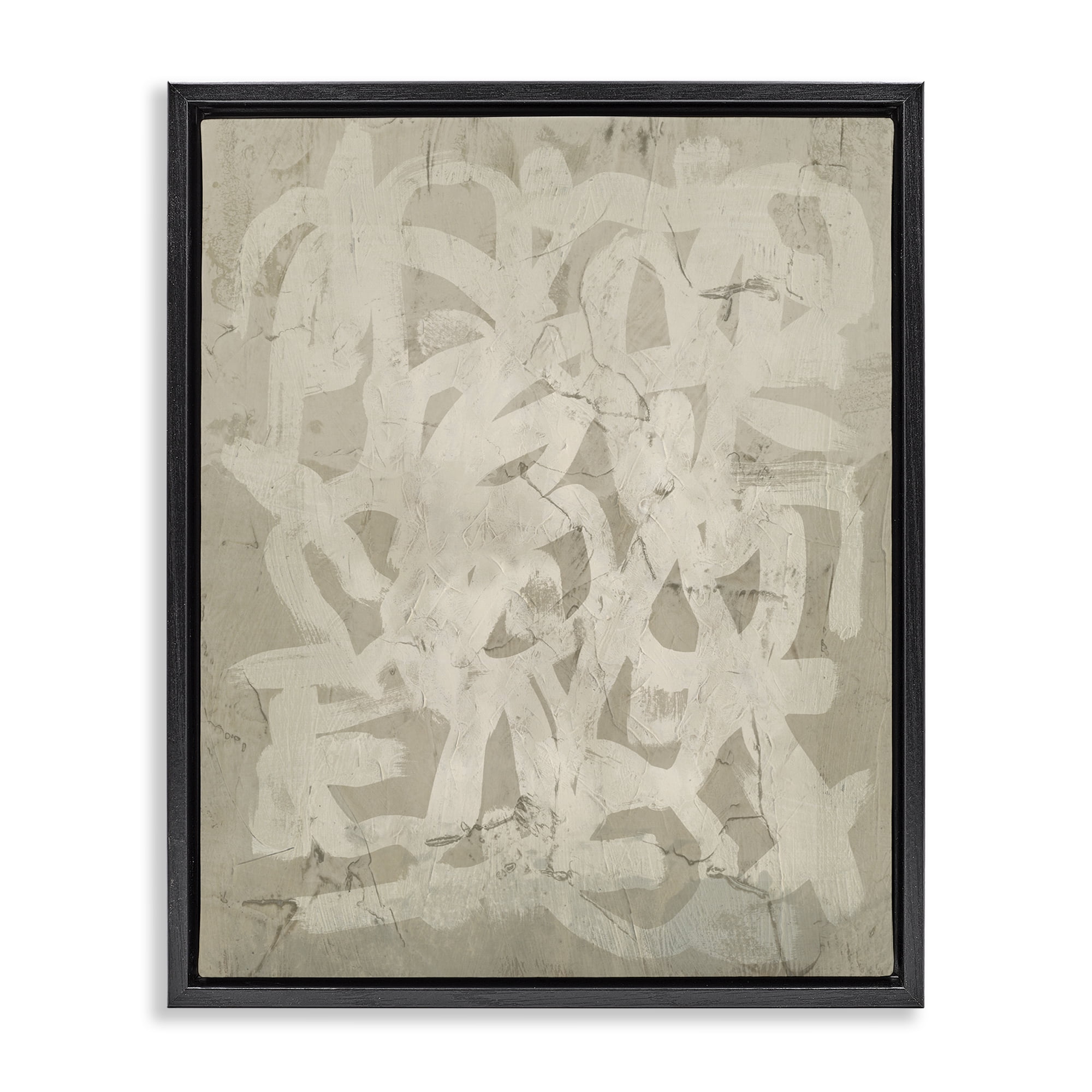 Stupell Industries Neutral Chaotic Pattern Abstract Painting Black Floater Framed Canvas Art Print Wall Art, 17 x 21