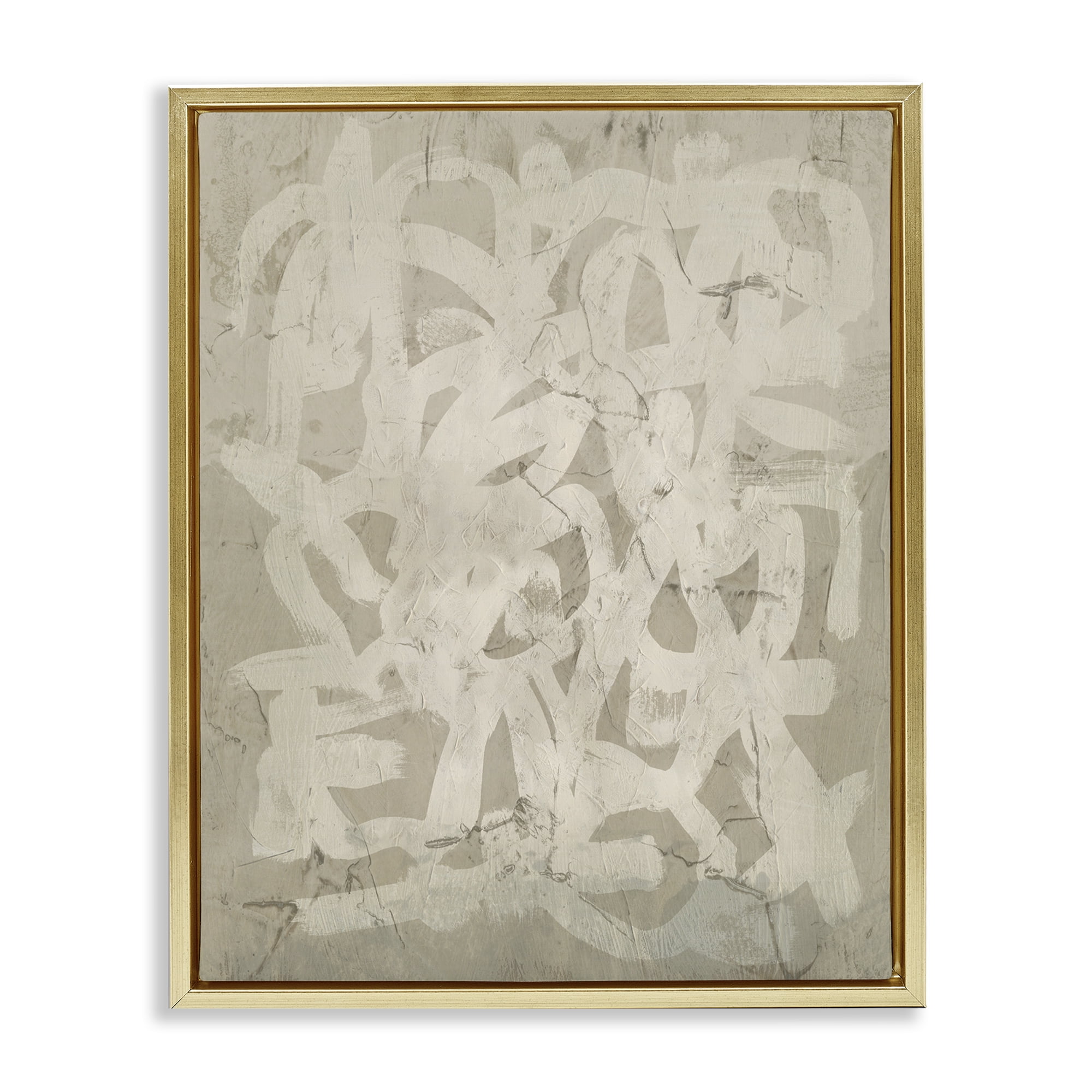Stupell Industries Neutral Chaotic Pattern Abstract Painting Gold Floater Framed Canvas Art Print Wall Art, 17 x 21