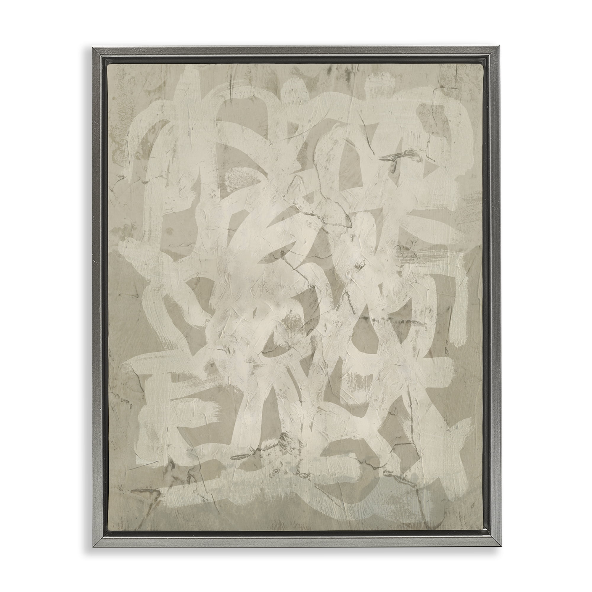 Stupell Industries Neutral Chaotic Pattern Abstract Painting Gray Floater Framed Canvas Art Print Wall Art, 17 x 21