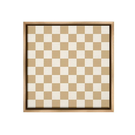 Stupell Industries Neutral Checkered Pattern Abstract Painting Brown Floater Framed Canvas Art Print Wall Art, 25 x 25