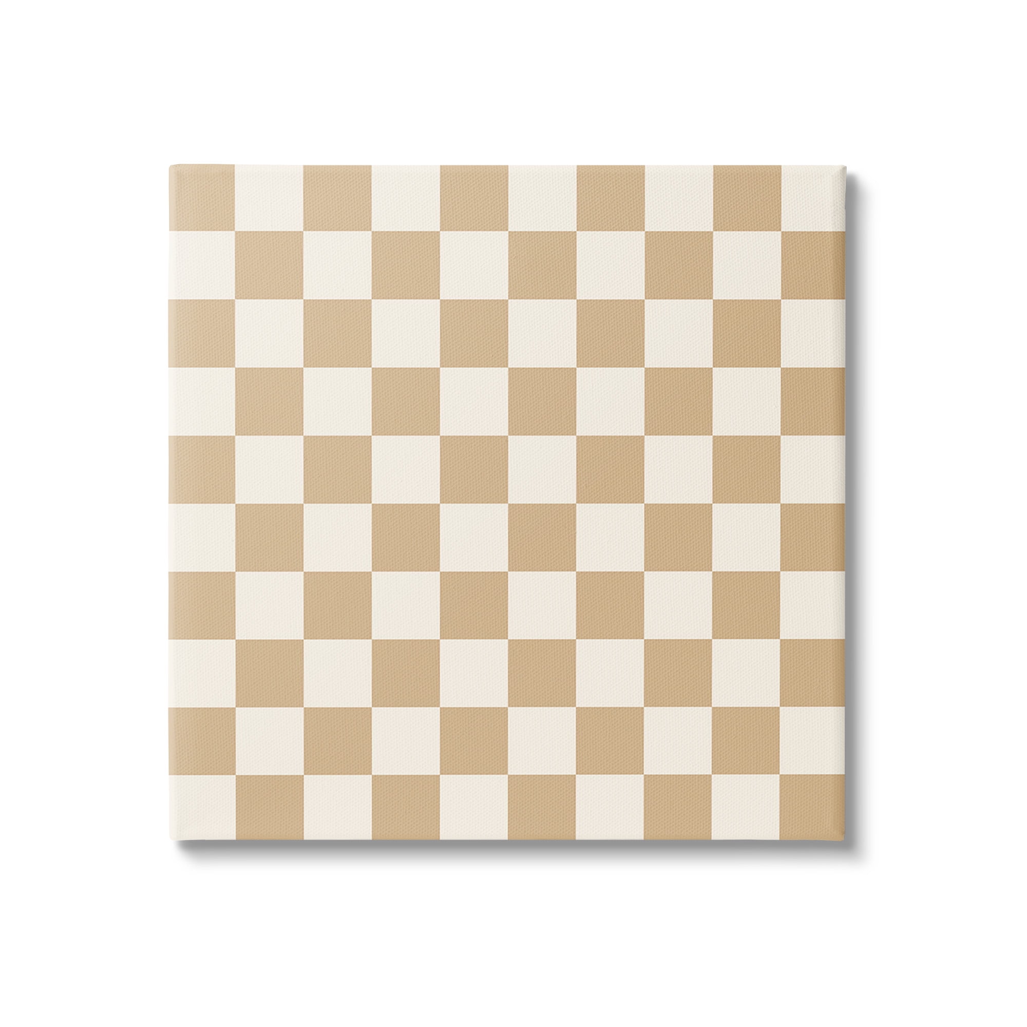 Neutral Beige and White Checkered Canvas Abstract Art, 36 x 36