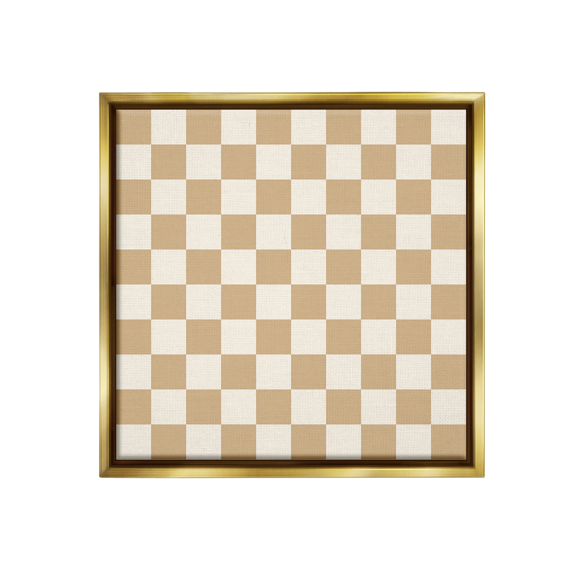 Stupell Industries Neutral Checkered Pattern Abstract Painting Gold Floater Framed Canvas Art Print Wall Art, 18 x 18