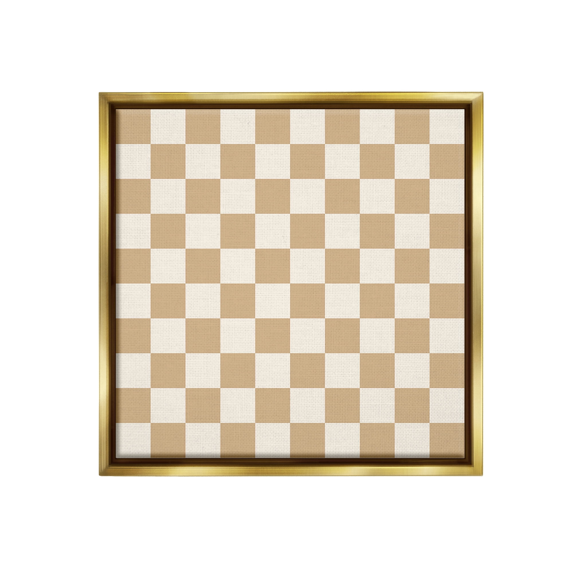 Stupell Industries Neutral Checkered Pattern Abstract Painting Gold Floater Framed Canvas Art Print Wall Art, 25 x 25