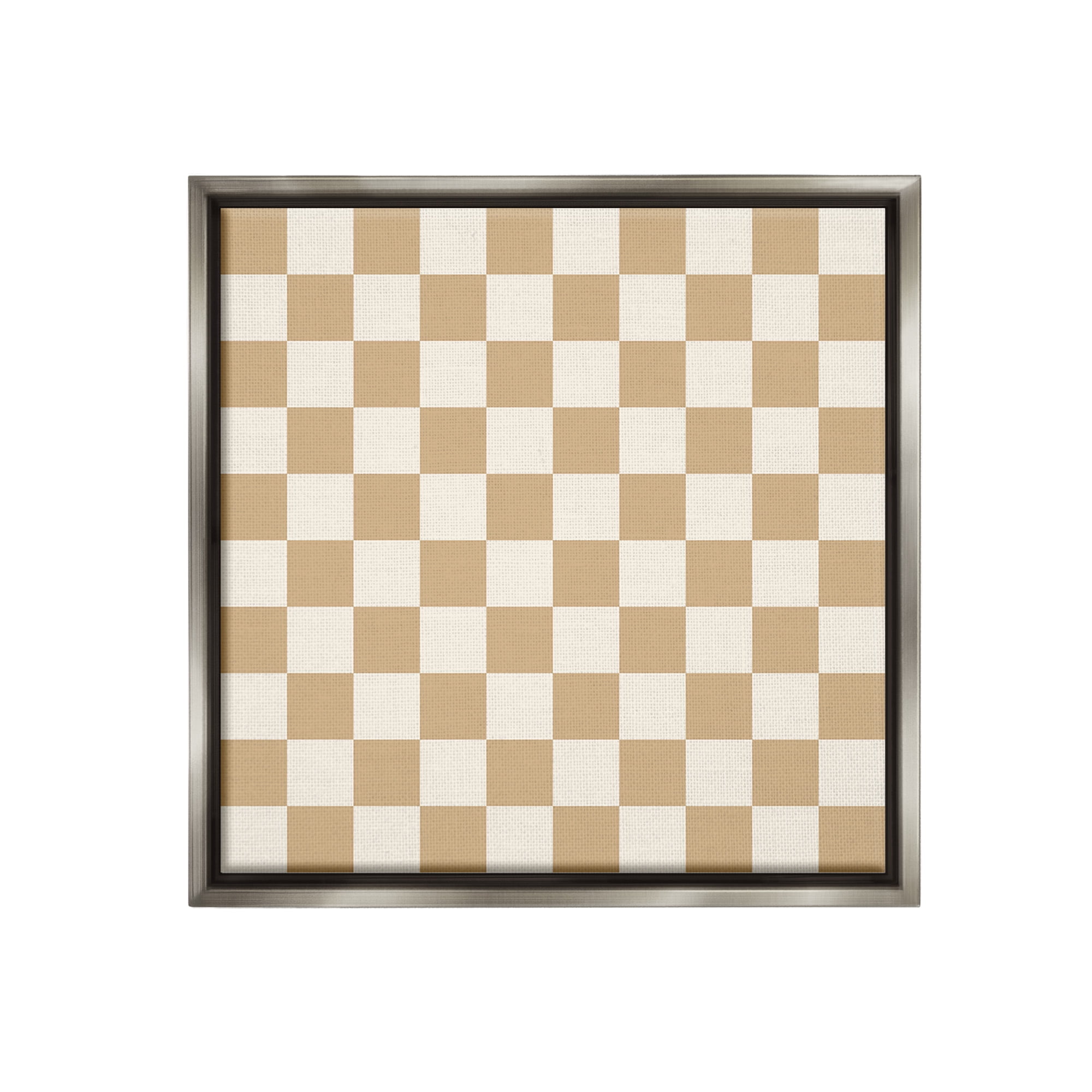 Stupell Industries Neutral Checkered Pattern Abstract Painting Gray Floater Framed Canvas Art Print Wall Art, 18 x 18