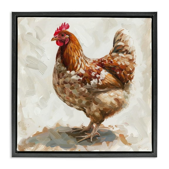 Stupell Industries Neutral Chicken on Beige Animals Painting Black Floater Framed Canvas Art Print Wall Art, 18 x 18
