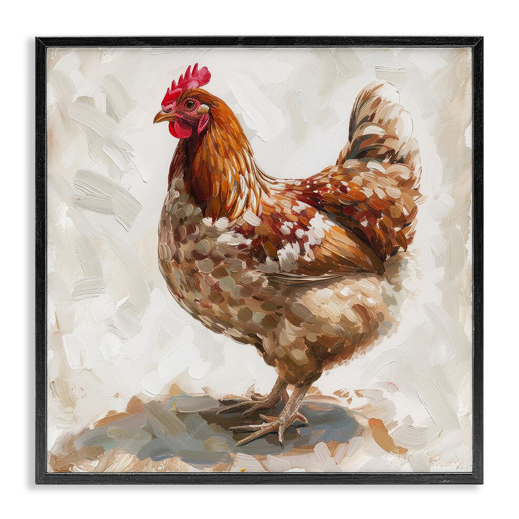 Stupell Industries Neutral Chicken on Beige Animals Painting Black Framed Art Print Wall Art, 17 x 17