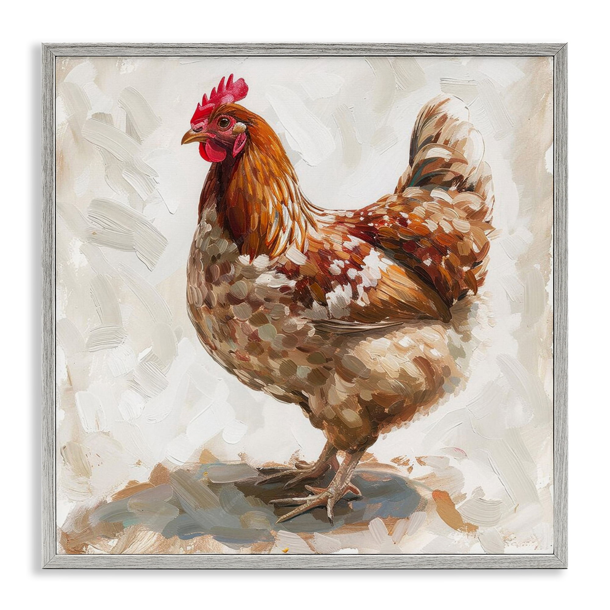 Stupell Industries Neutral Chicken on Beige Animals Painting Gray Framed Art Print Wall Art, 17 x 17