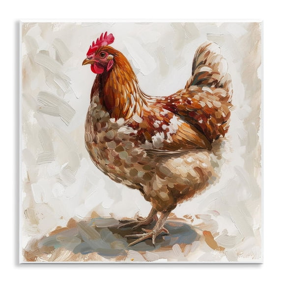 Stupell Industries Neutral Chicken on Beige Animals Painting Unframed Art Print Wall Art, 12 x 12