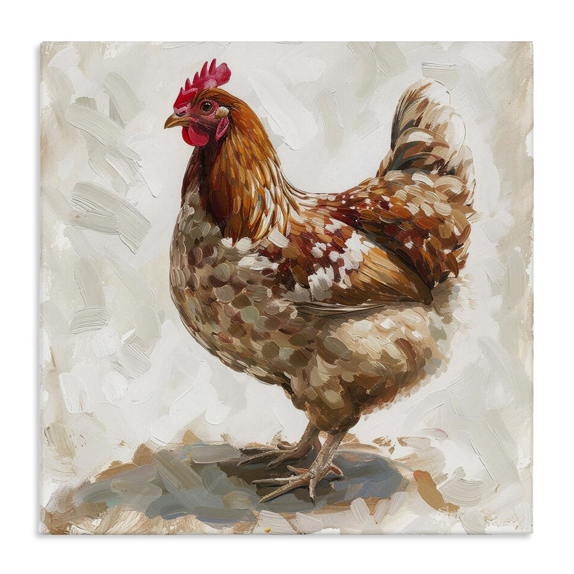 Stupell Industries Neutral Chicken on Beige Animals Painting Wrapped Canvas Art Print Wall Art, 17 x 17