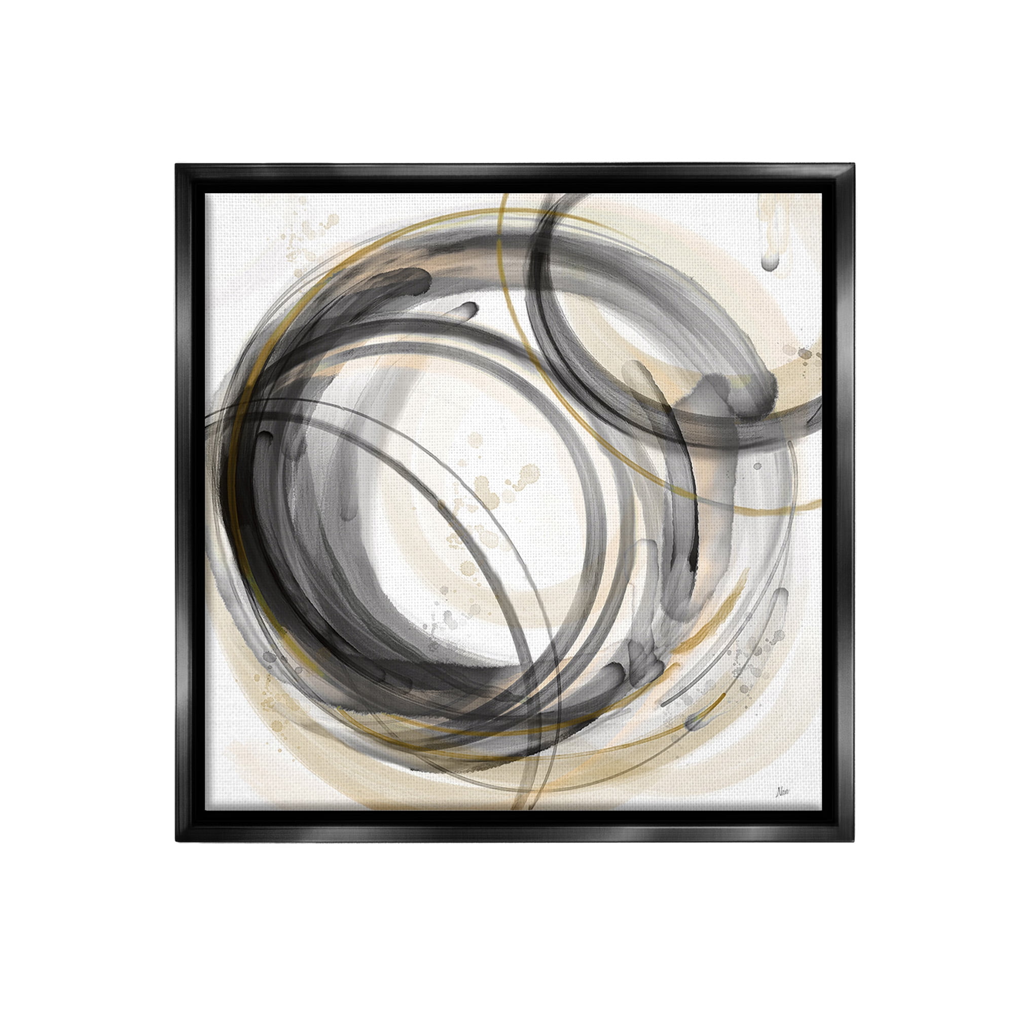 Stupell Industries Neutral Circular Abstract Abstract Painting Black Floater Framed Canvas Art Print Wall Art, 25 x 25