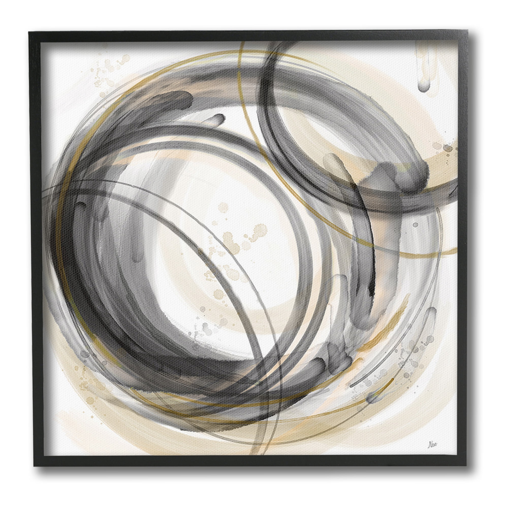 Stupell Industries Neutral Circular Abstract Abstract Painting Black Framed Art Print Wall Art, 17 x 17