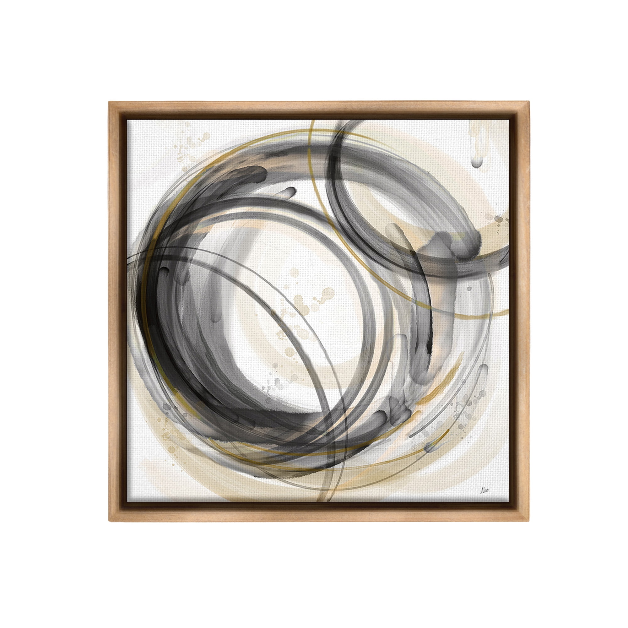 Stupell Industries Neutral Circular Abstract Abstract Painting Brown Floater Framed Canvas Art Print Wall Art, 25 x 25