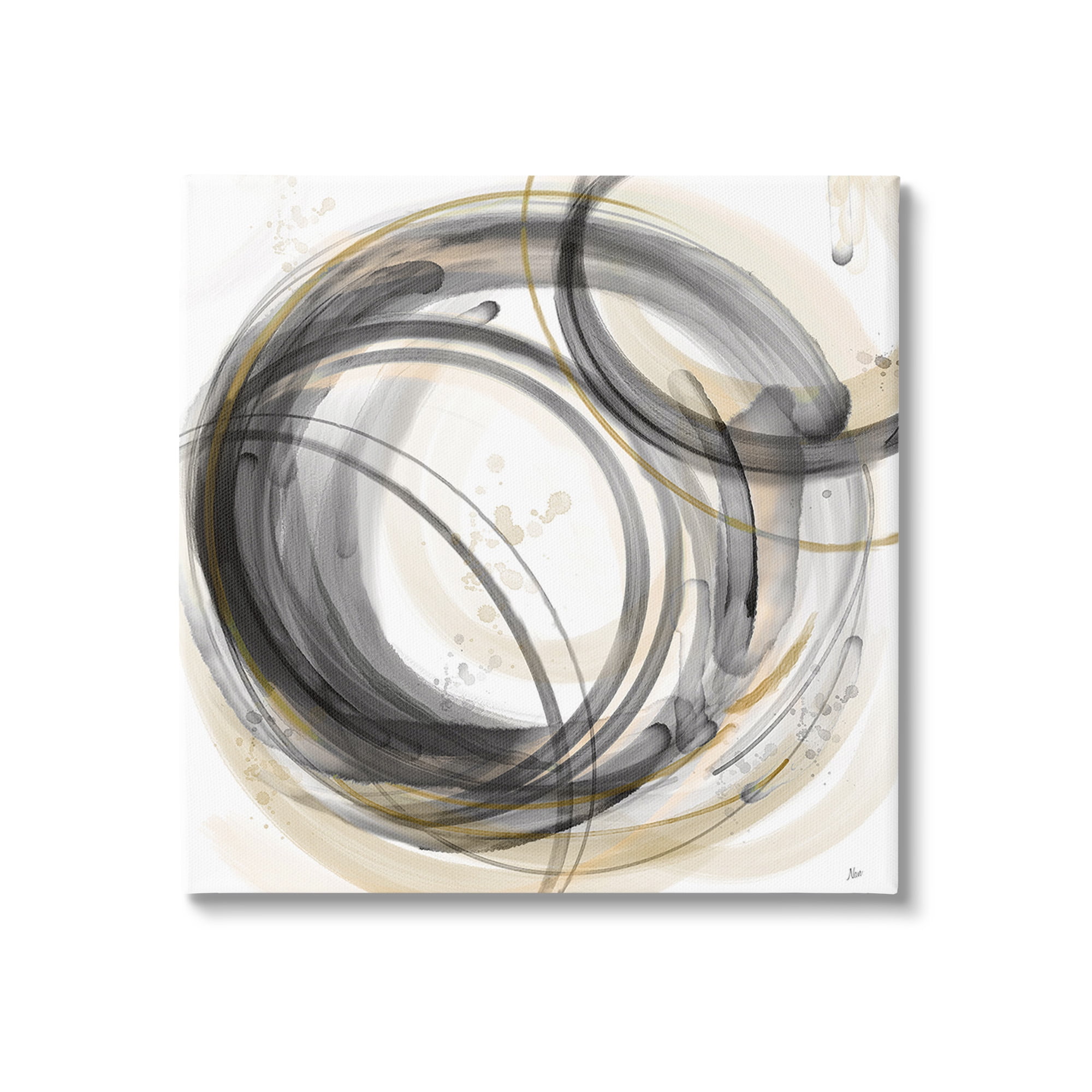 Stupell Industries Neutral Circular Abstract Abstract Painting Gallery Wrapped Canvas Art Print Wall Art, 17 x 17