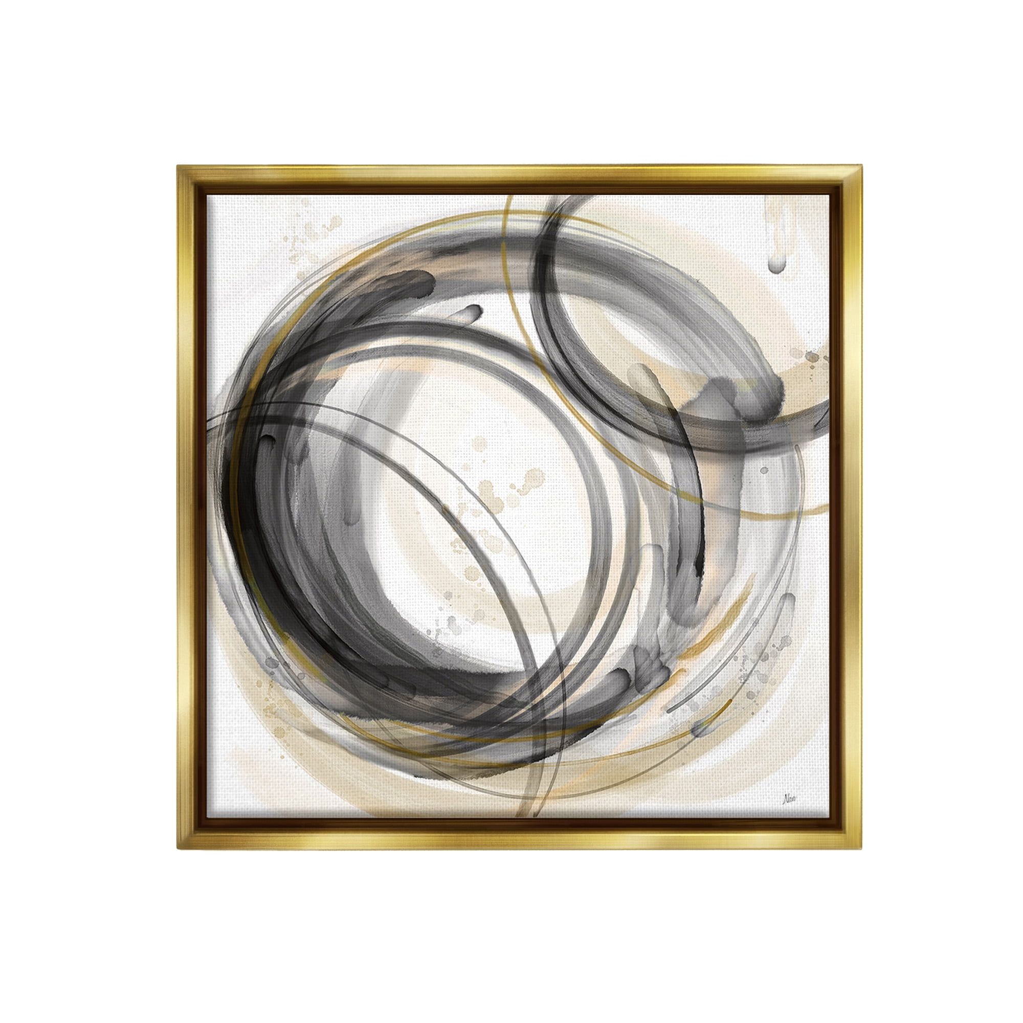 Stupell Industries Neutral Circular Abstract Abstract Painting Gold Floater Framed Canvas Art Print Wall Art, 18 x 18