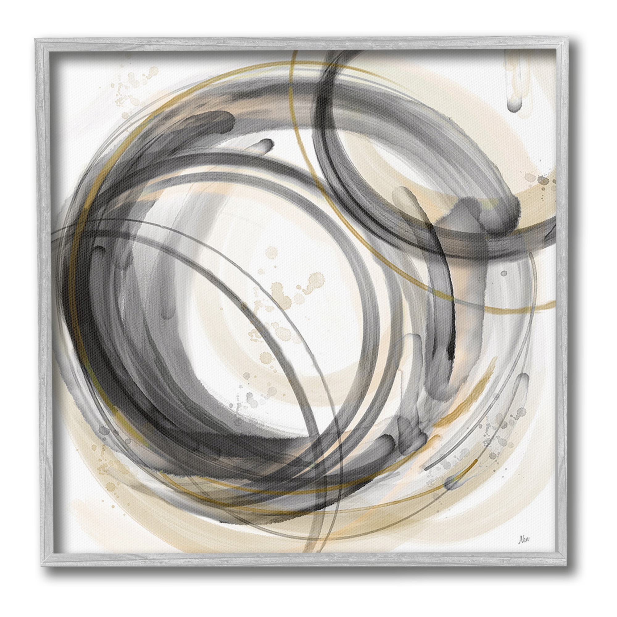Stupell Industries Neutral Circular Abstract Abstract Painting Gray Framed Art Print Wall Art, 12 x 12