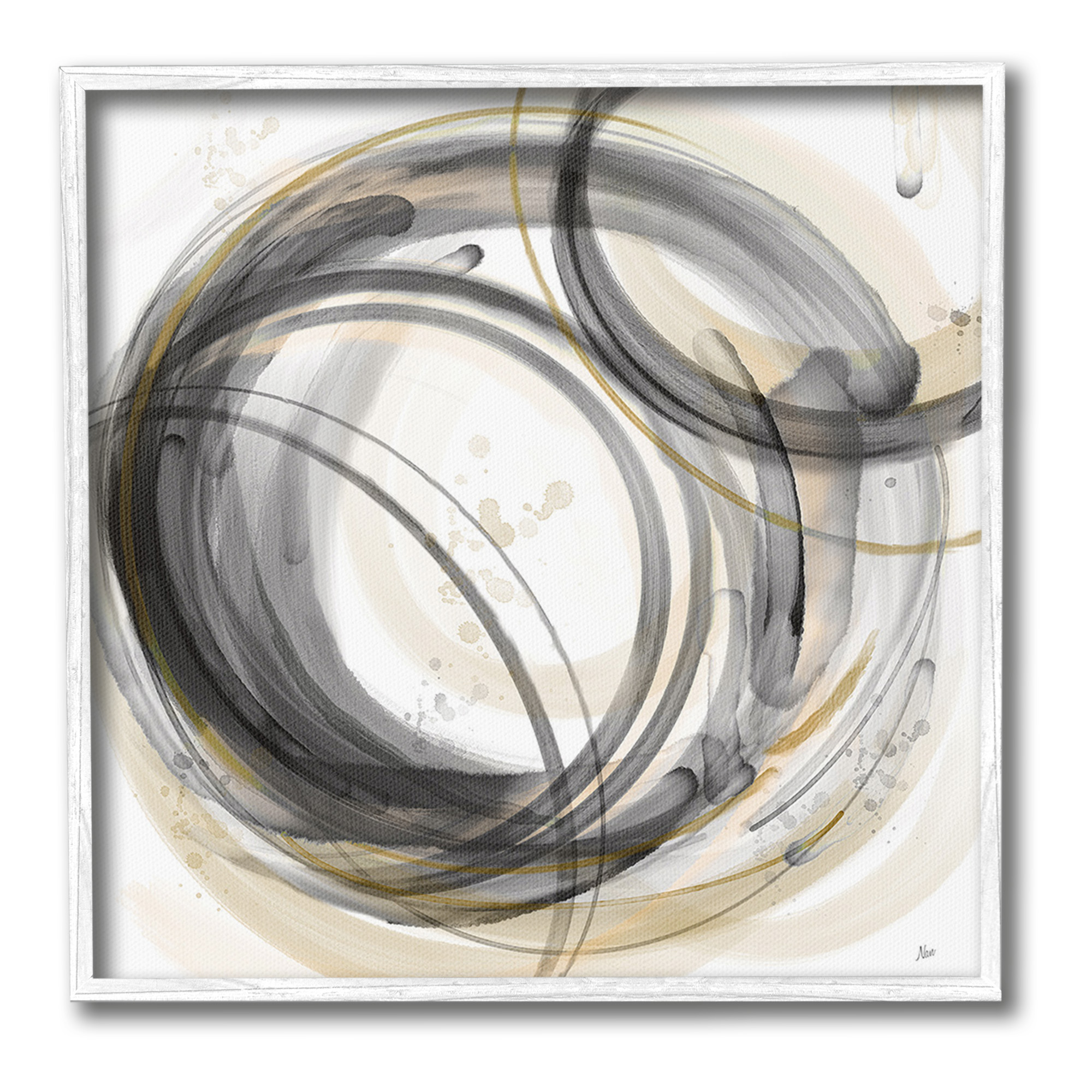 Stupell Industries Neutral Circular Abstract Abstract Painting White Framed Art Print Wall Art, 24 x 24
