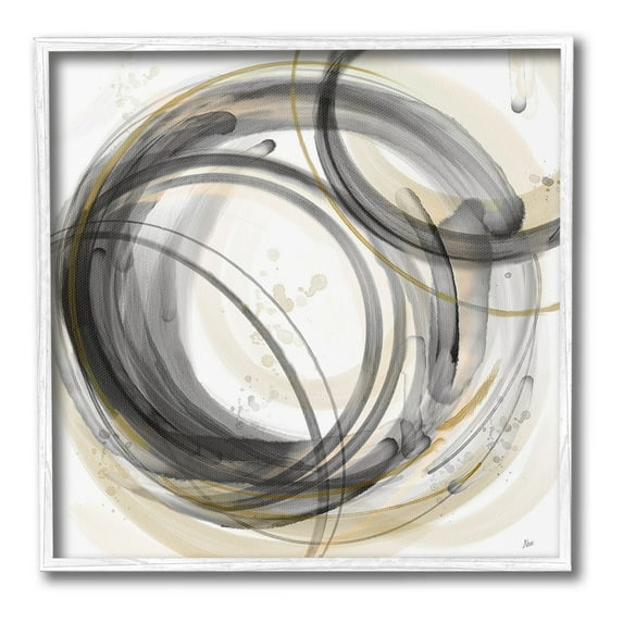 Stupell Industries Neutral Circular Abstract Abstract Painting White Framed Art Print Wall Art, 24 x 24