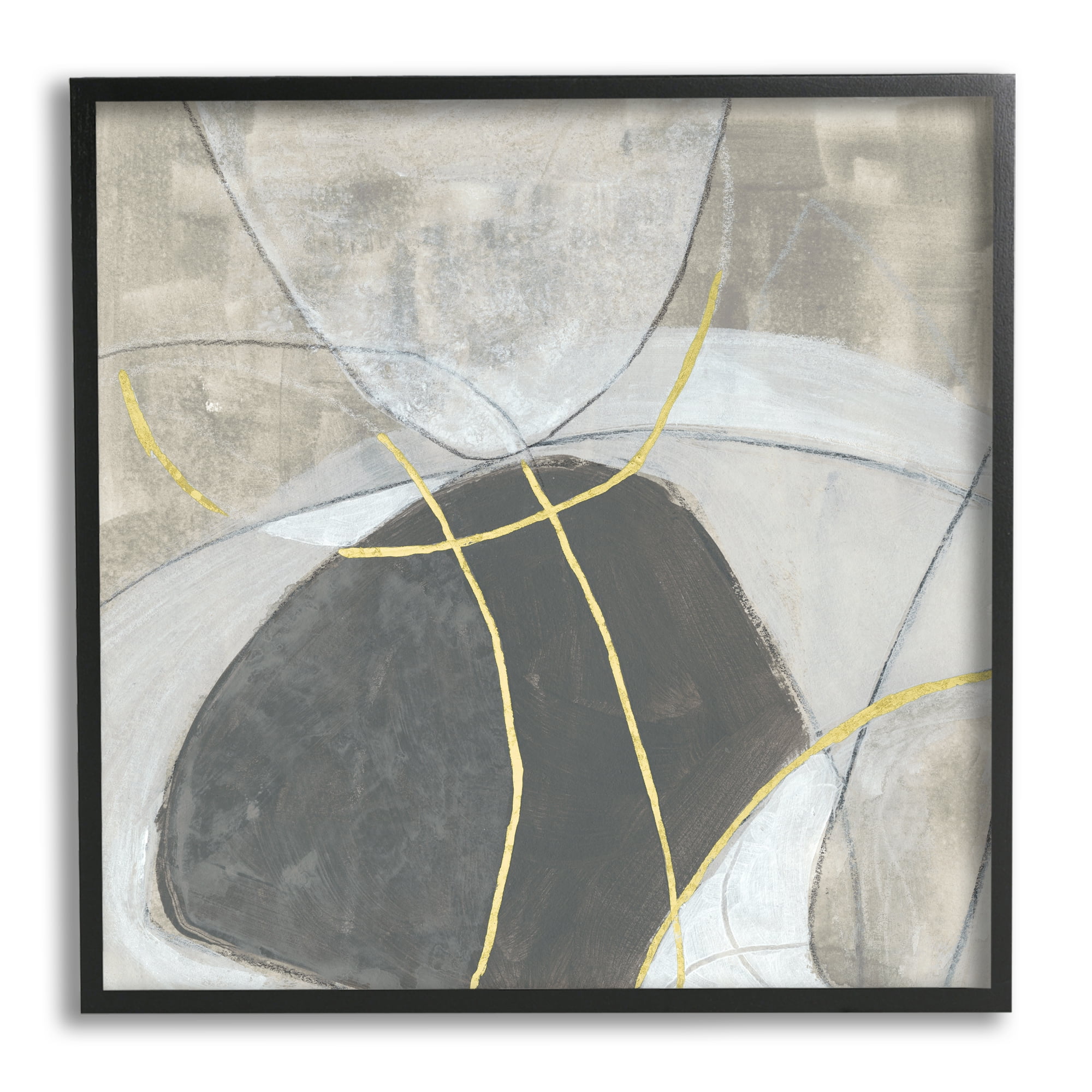 Stupell Industries Neutral Circular Line Abstraction Soft Layered Stones Abstract Painting Black Framed Art Print Wall Art, 24 x 24