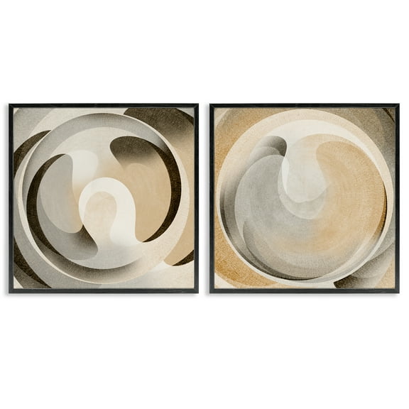 Stupell Industries Neutral Circular Vortex Abstract Painting Black Framed Art Print Wall Art, 12 x 12, Set of 2
