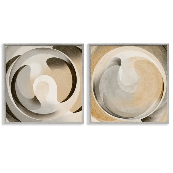 Stupell Industries Neutral Circular Vortex Abstract Painting Gray Framed Art Print Wall Art, 17 x 17, Set of 2