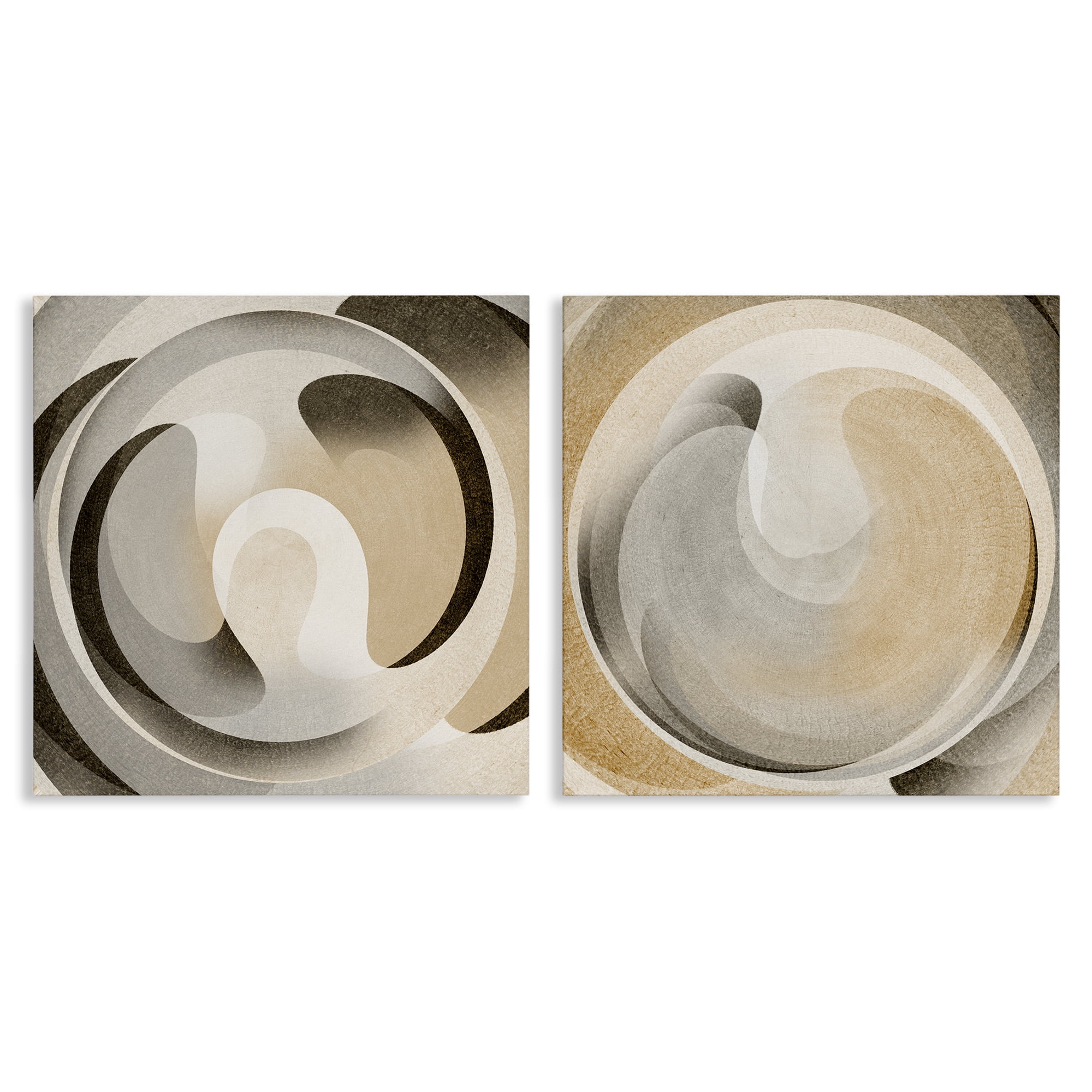 Stupell Industries Neutral Circular Vortex Abstract Painting Wrapped Canvas Art Print Wall Art, 24 x 24, Set of 2