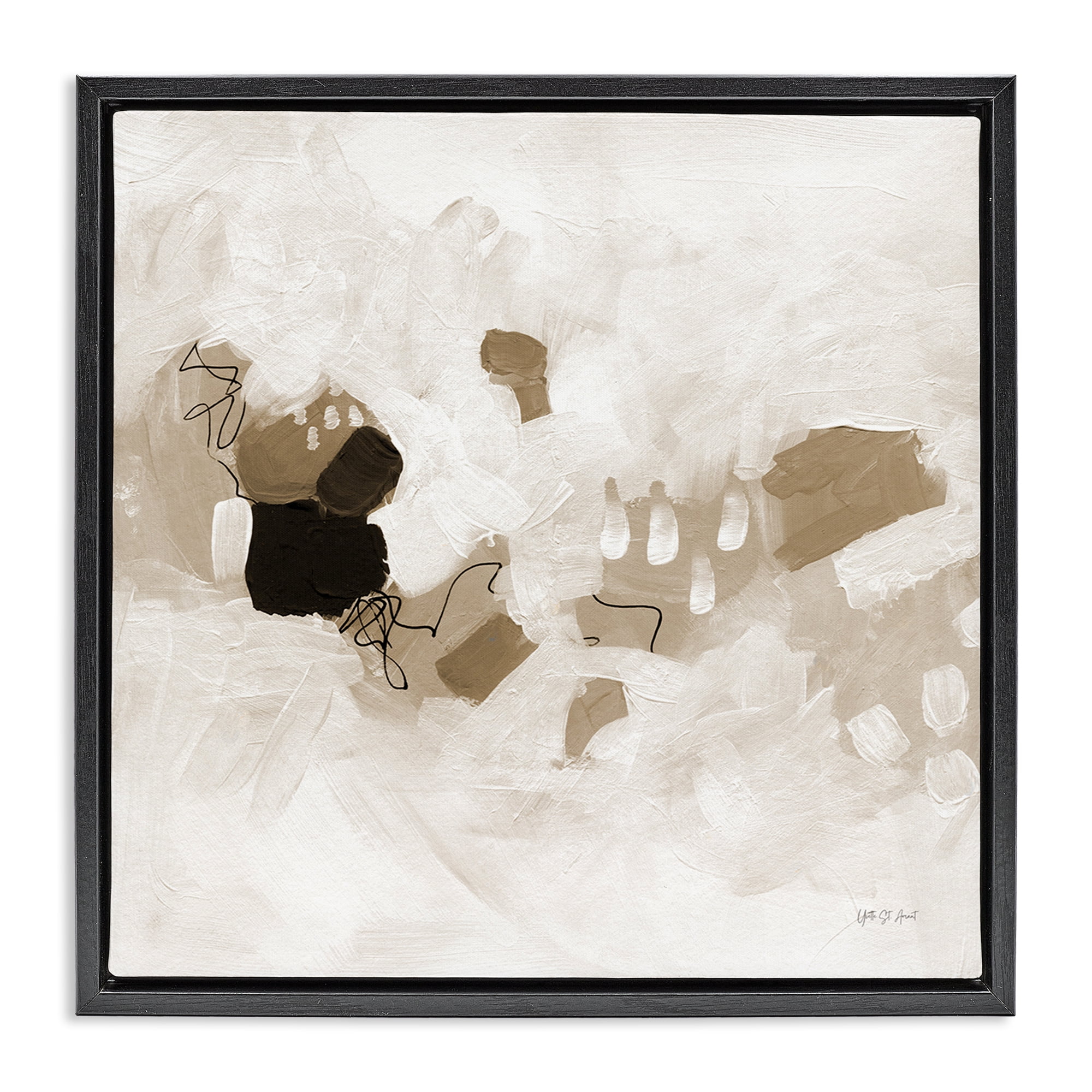 Stupell Industries Neutral Classic Conservatory Abstract Painting Black Floater Framed Canvas Art Print Wall Art, 18 x 18