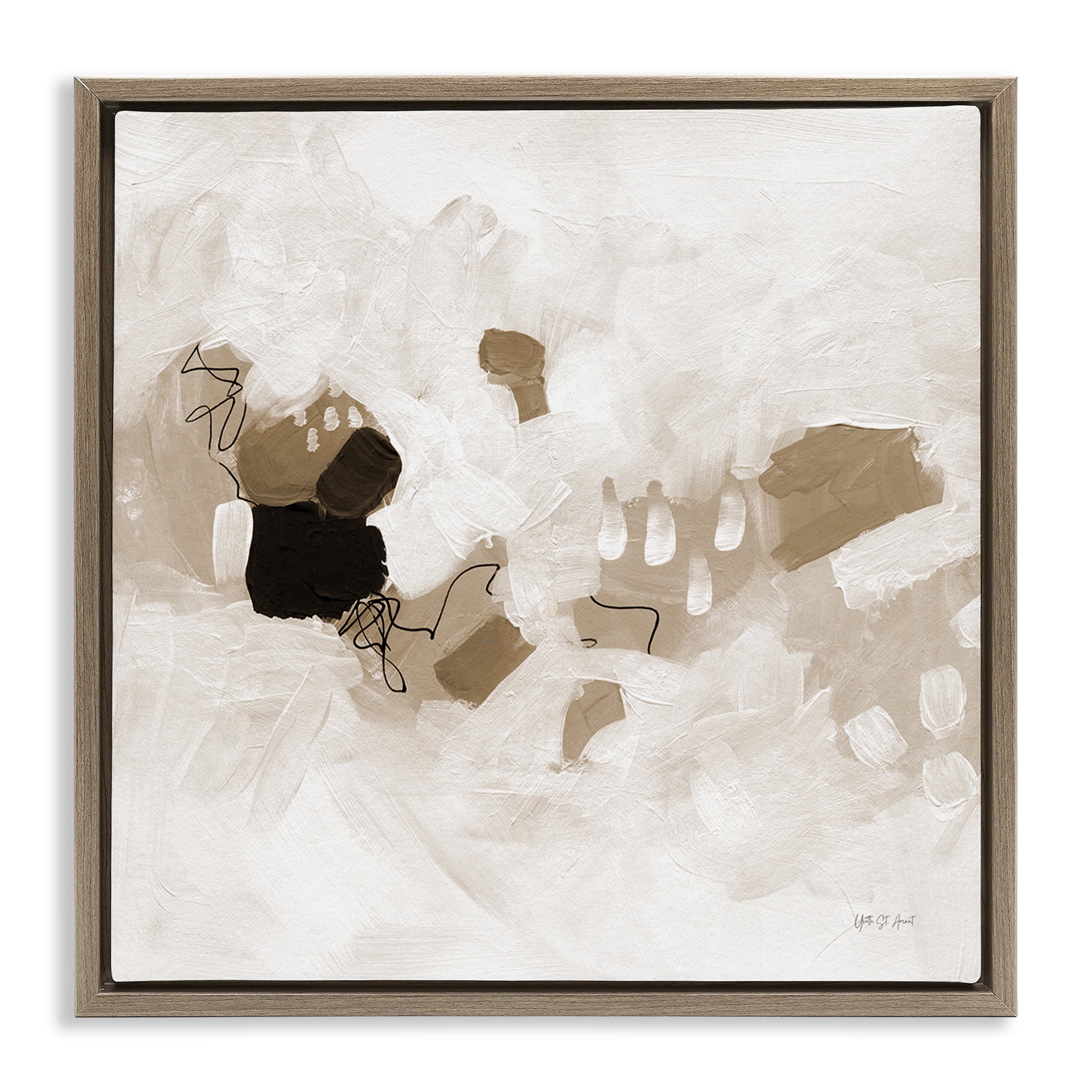 Stupell Industries Neutral Classic Conservatory Abstract Painting Brown Floater Framed Canvas Art Print Wall Art, 25 x 25