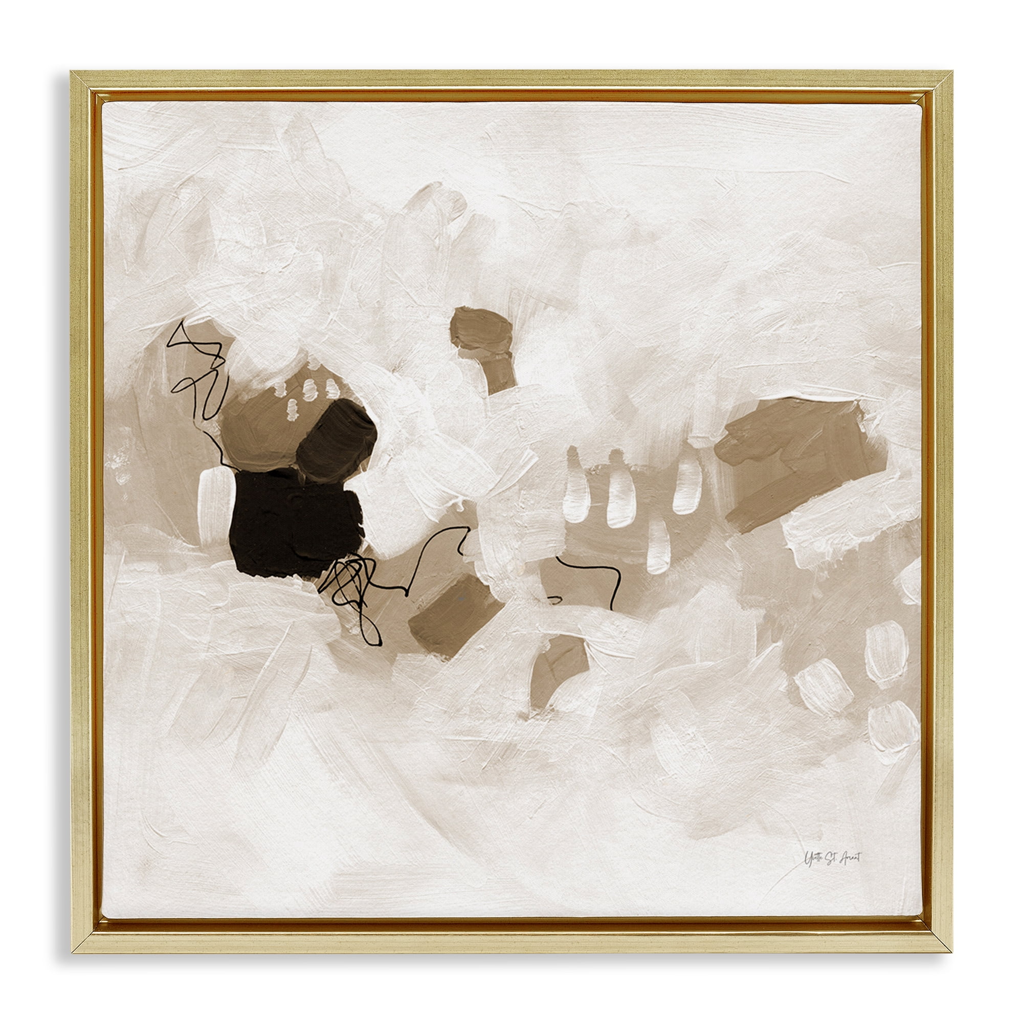 Stupell Industries Neutral Classic Conservatory Abstract Painting Gold Floater Framed Canvas Art Print Wall Art, 25 x 25