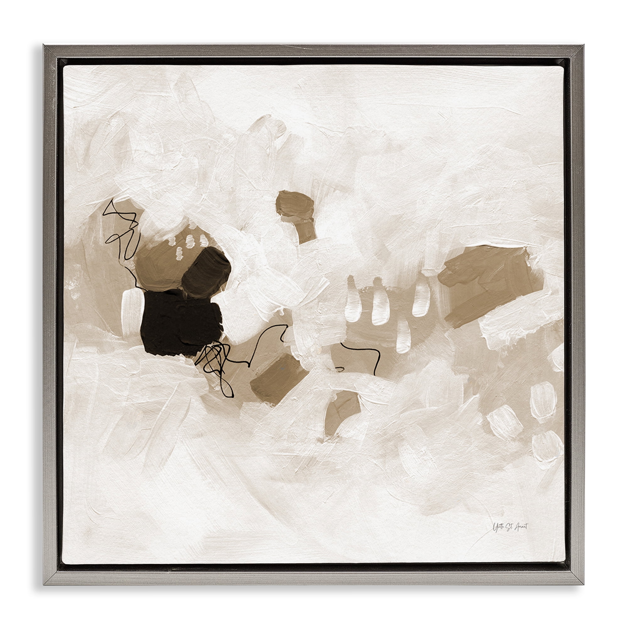 Stupell Industries Neutral Classic Conservatory Abstract Painting Gray Floater Framed Canvas Art Print Wall Art, 18 x 18