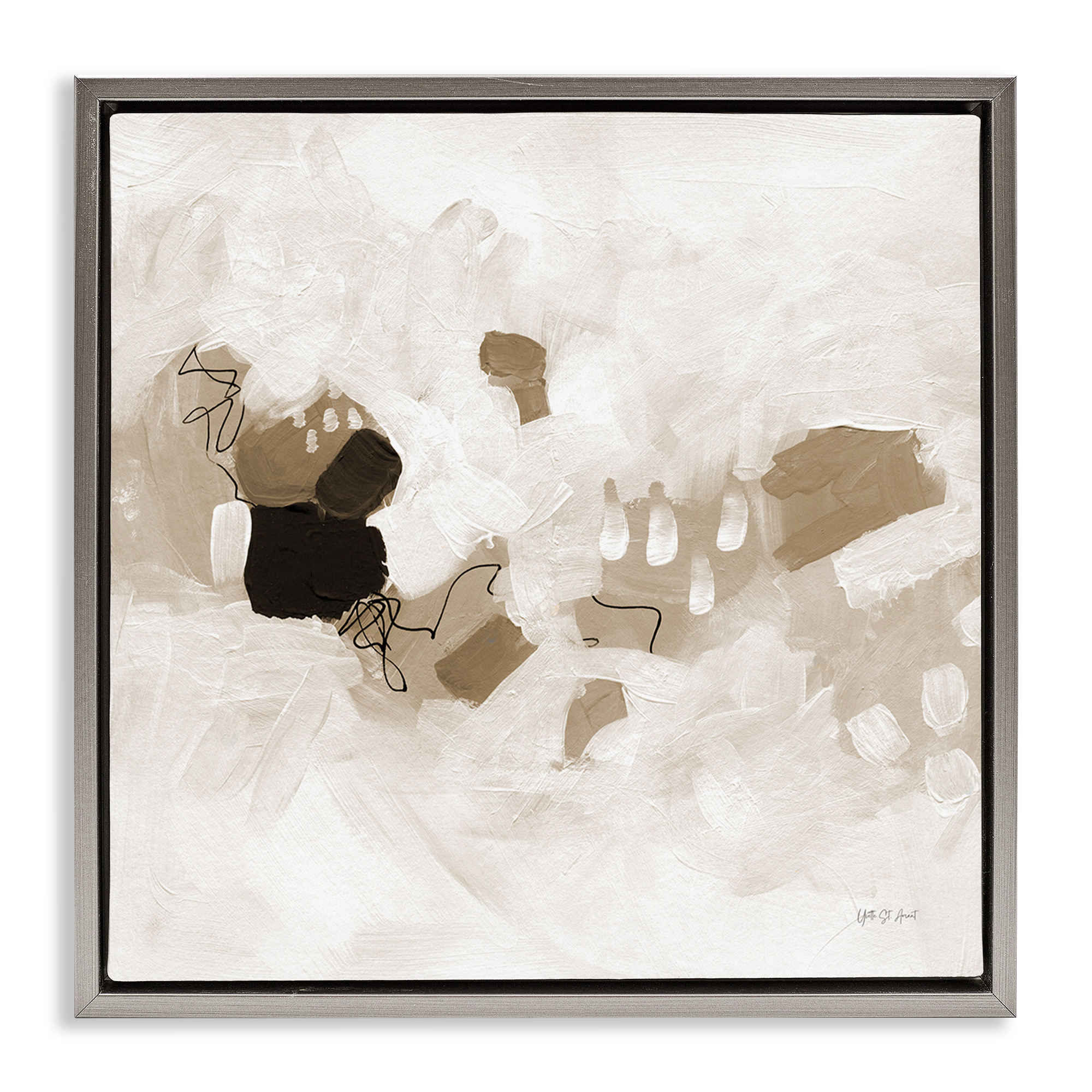 Stupell Industries Neutral Classic Conservatory Abstract Painting Gray Floater Framed Canvas Art Print Wall Art, 25 x 25