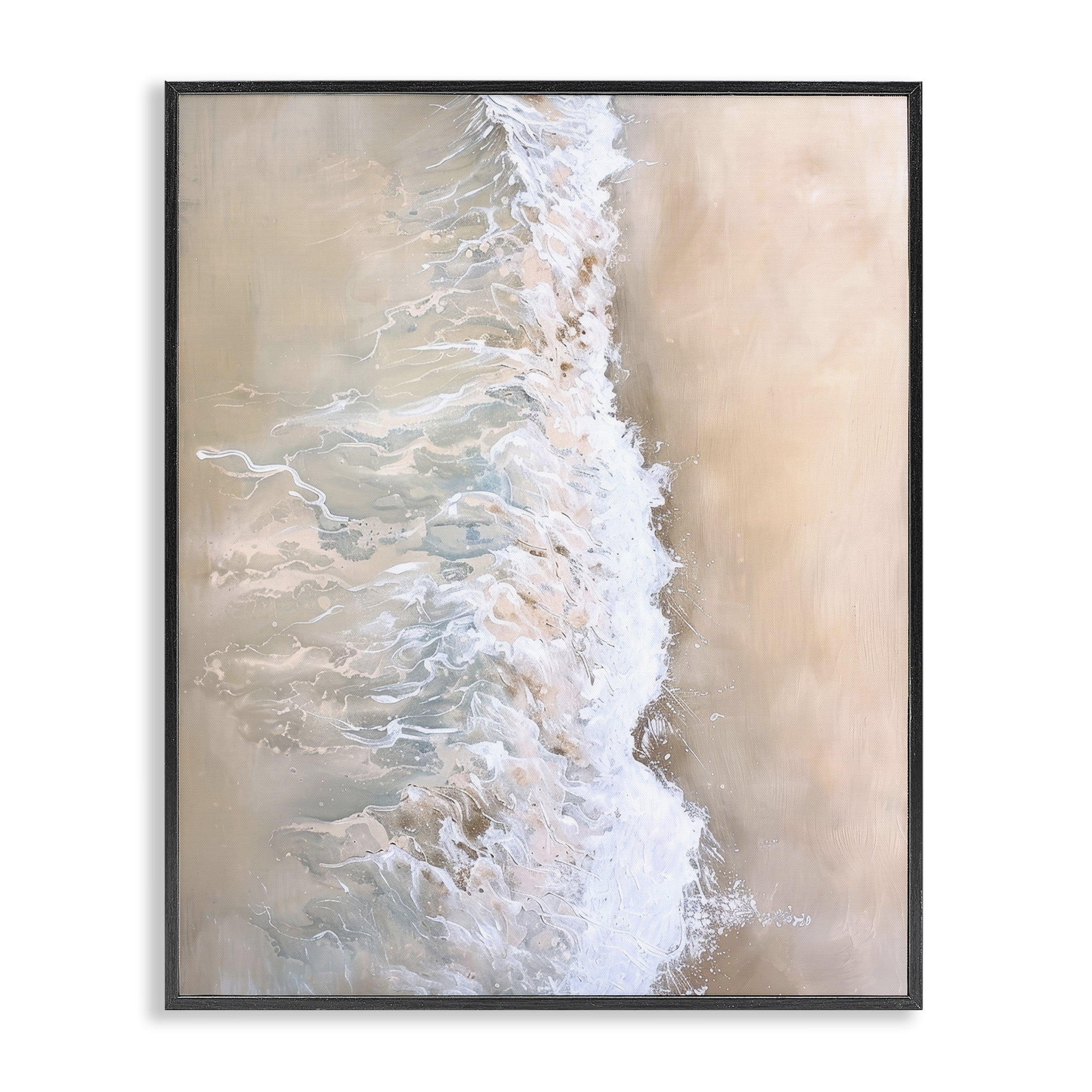 Stupell Industries Neutral Coast Wave Crash Landscape & Nature Painting Black Framed Art Print Wall Art, 11 x 14