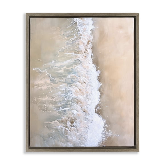 Stupell Industries Neutral Coast Wave Crash Landscape & Nature Painting Brown Floater Framed Canvas Art Print Wall Art, 17 x 21