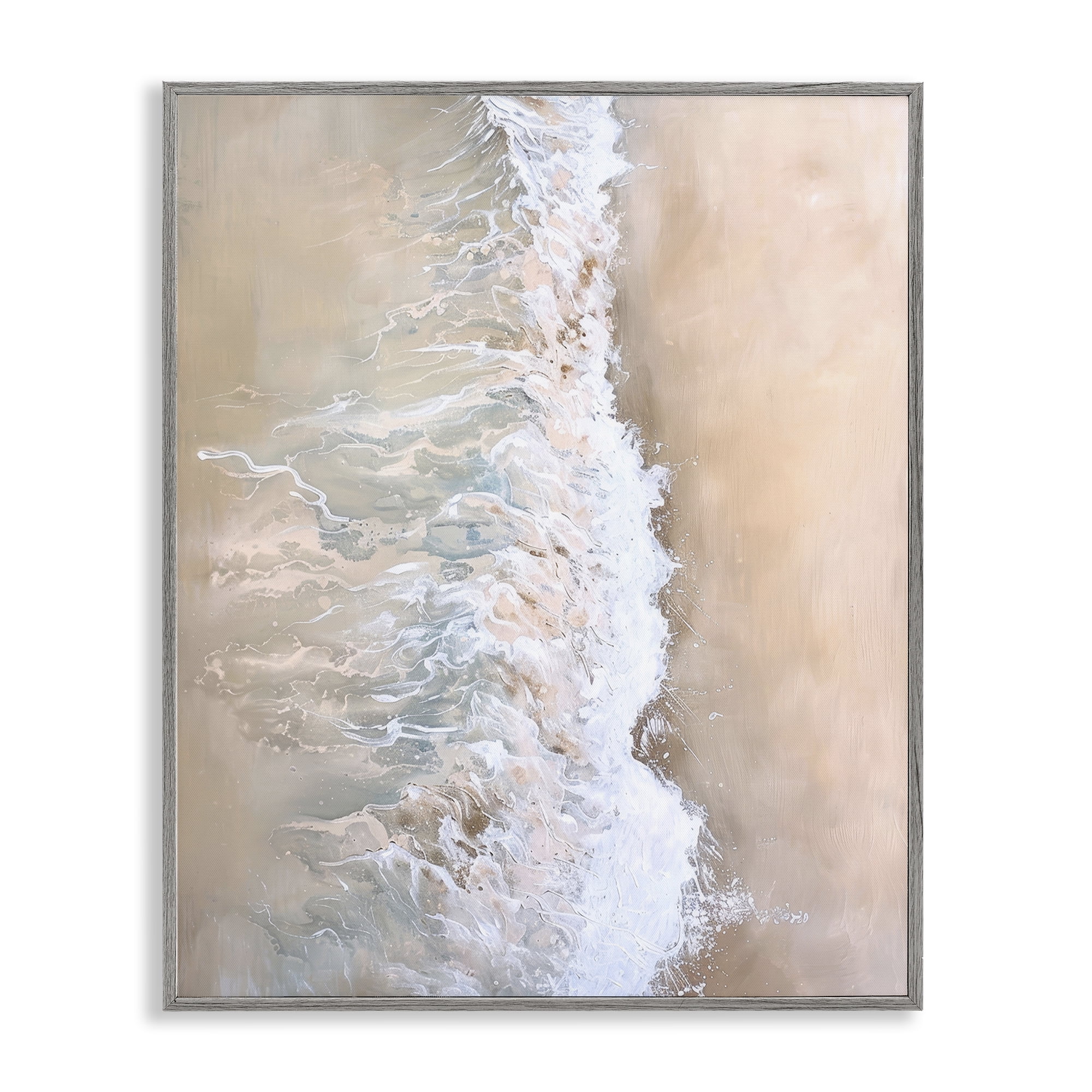 Stupell Industries Neutral Coast Wave Crash Landscape & Nature Painting Gray Framed Art Print Wall Art, 16 x 20