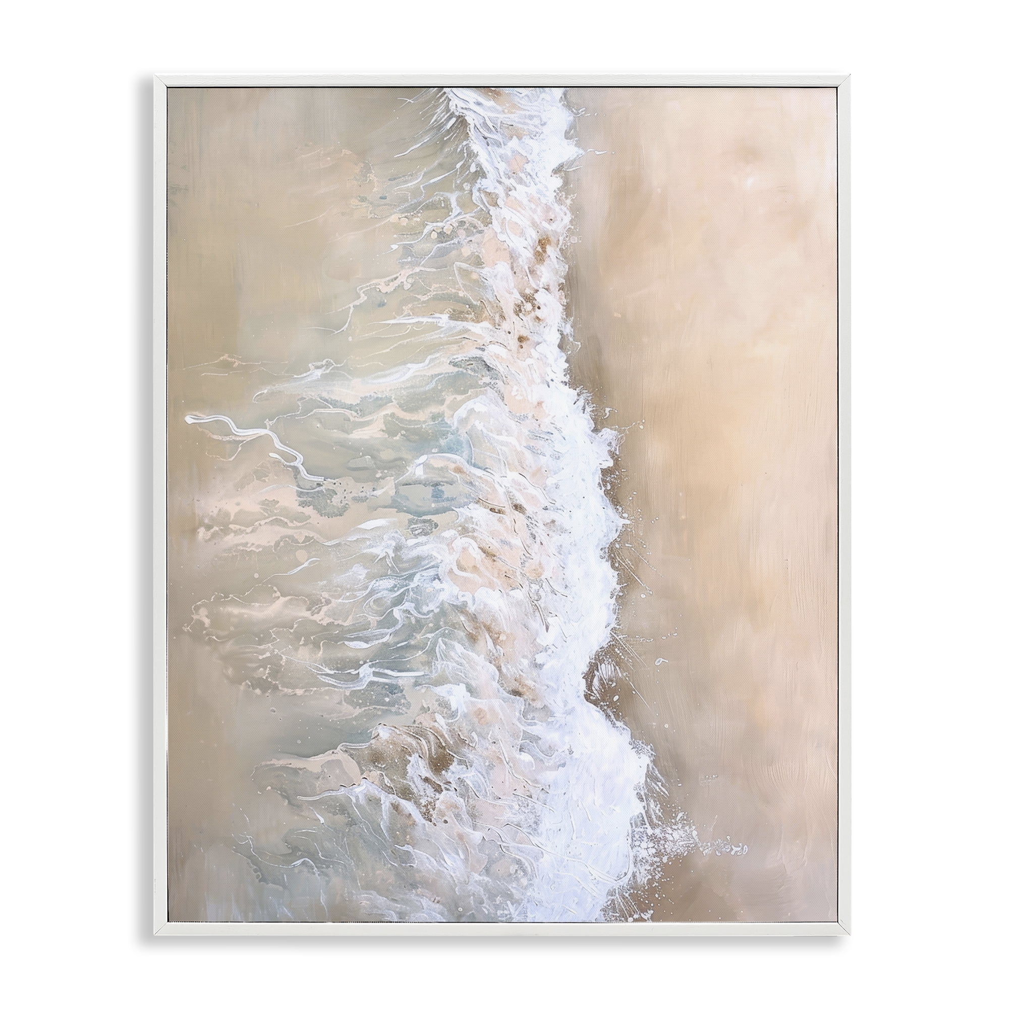Stupell Industries Neutral Coast Wave Crash Landscape & Nature Painting White Framed Art Print Wall Art, 11 x 14