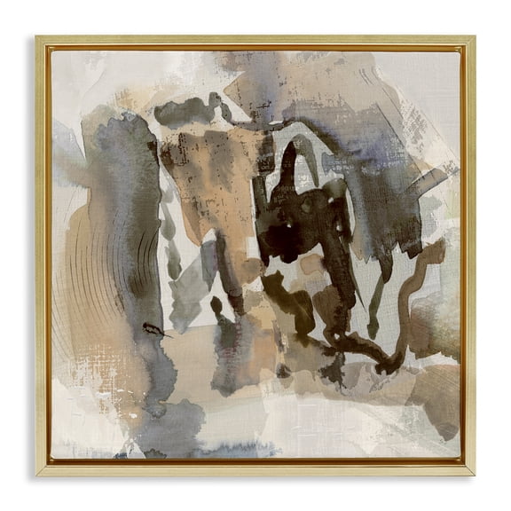 Stupell Industries Neutral Collaged Squiggles Abstract Painting Gold Floater Framed Canvas Art Print Wall Art, 25 x 25