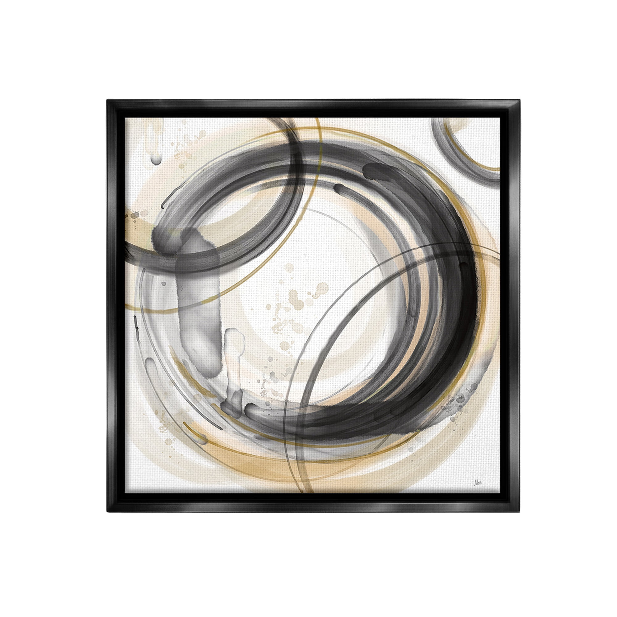 Stupell Industries Neutral Concentric Circles Abstract Painting Black Floater Framed Canvas Art Print Wall Art, 18 x 18