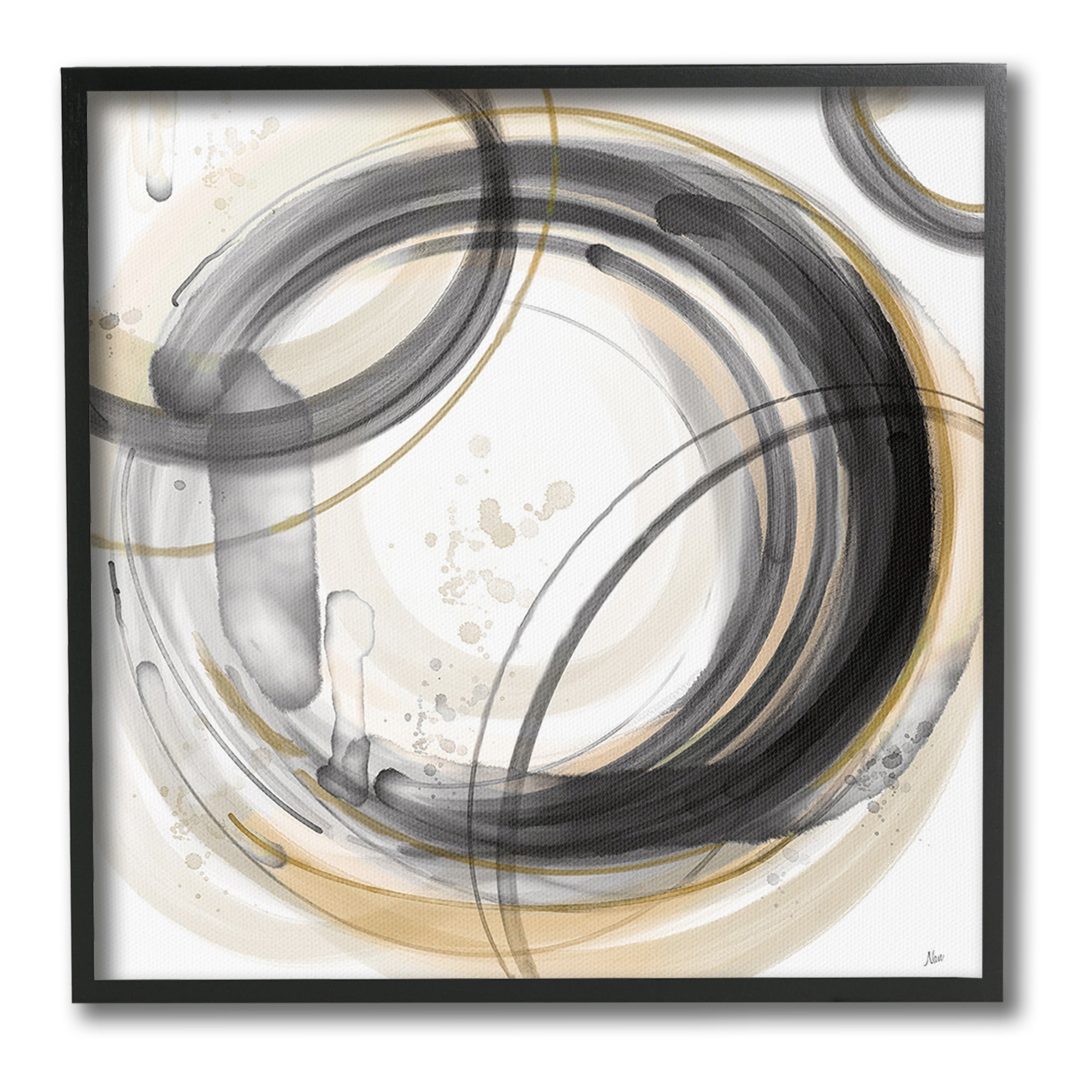 Stupell Industries Neutral Concentric Circles Abstract Painting Black Framed Art Print Wall Art, 17 x 17