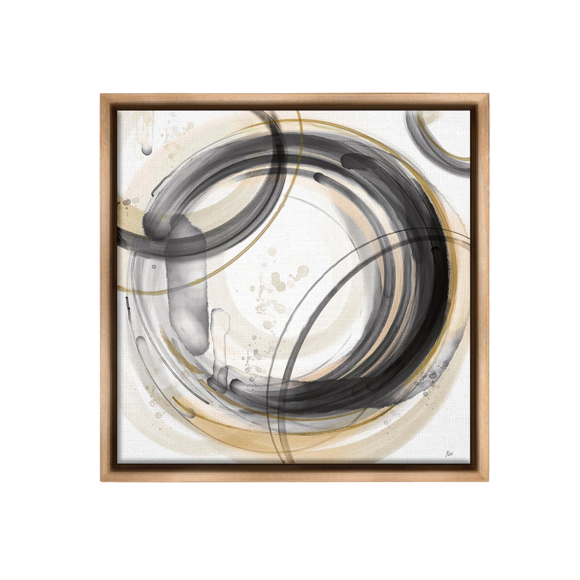 Stupell Industries Neutral Concentric Circles Abstract Painting Brown Floater Framed Canvas Art Print Wall Art, 25 x 25