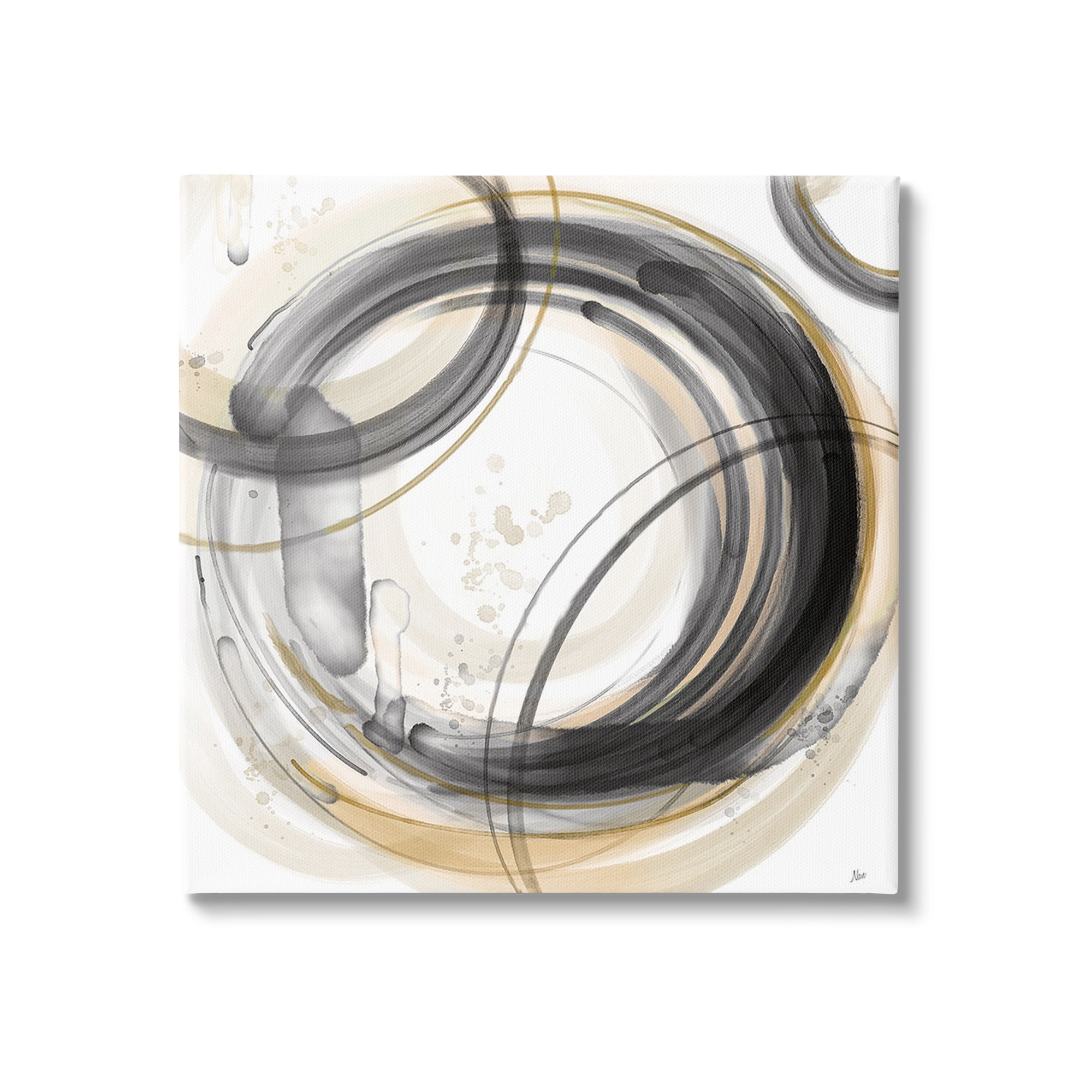 Stupell Industries Neutral Concentric Circles Abstract Painting Gallery Wrapped Canvas Art Print Wall Art, 36 x 36