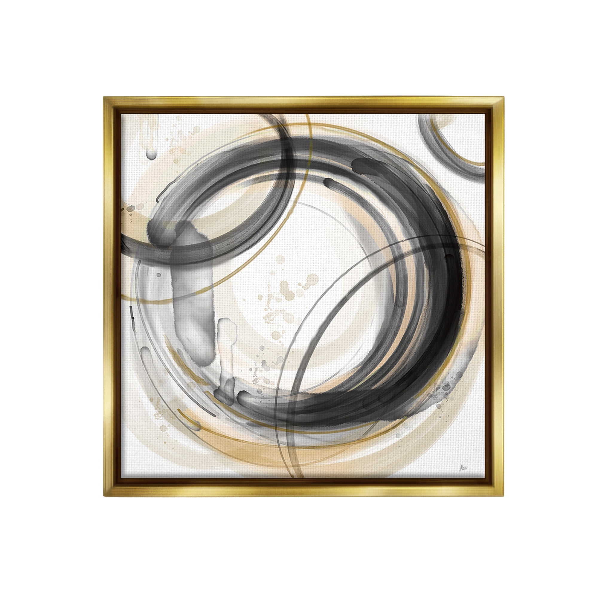 Stupell Industries Neutral Concentric Circles Abstract Painting Gold Floater Framed Canvas Art Print Wall Art, 25 x 25