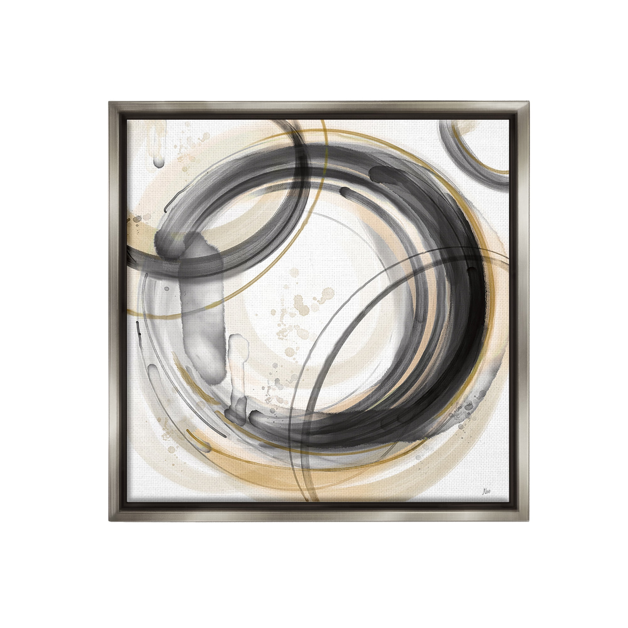 Stupell Industries Neutral Concentric Circles Abstract Painting Gray Floater Framed Canvas Art Print Wall Art, 25 x 25