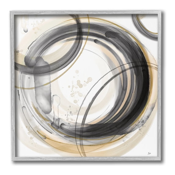 Stupell Industries Neutral Concentric Circles Abstract Painting Gray Framed Art Print Wall Art, 17 x 17
