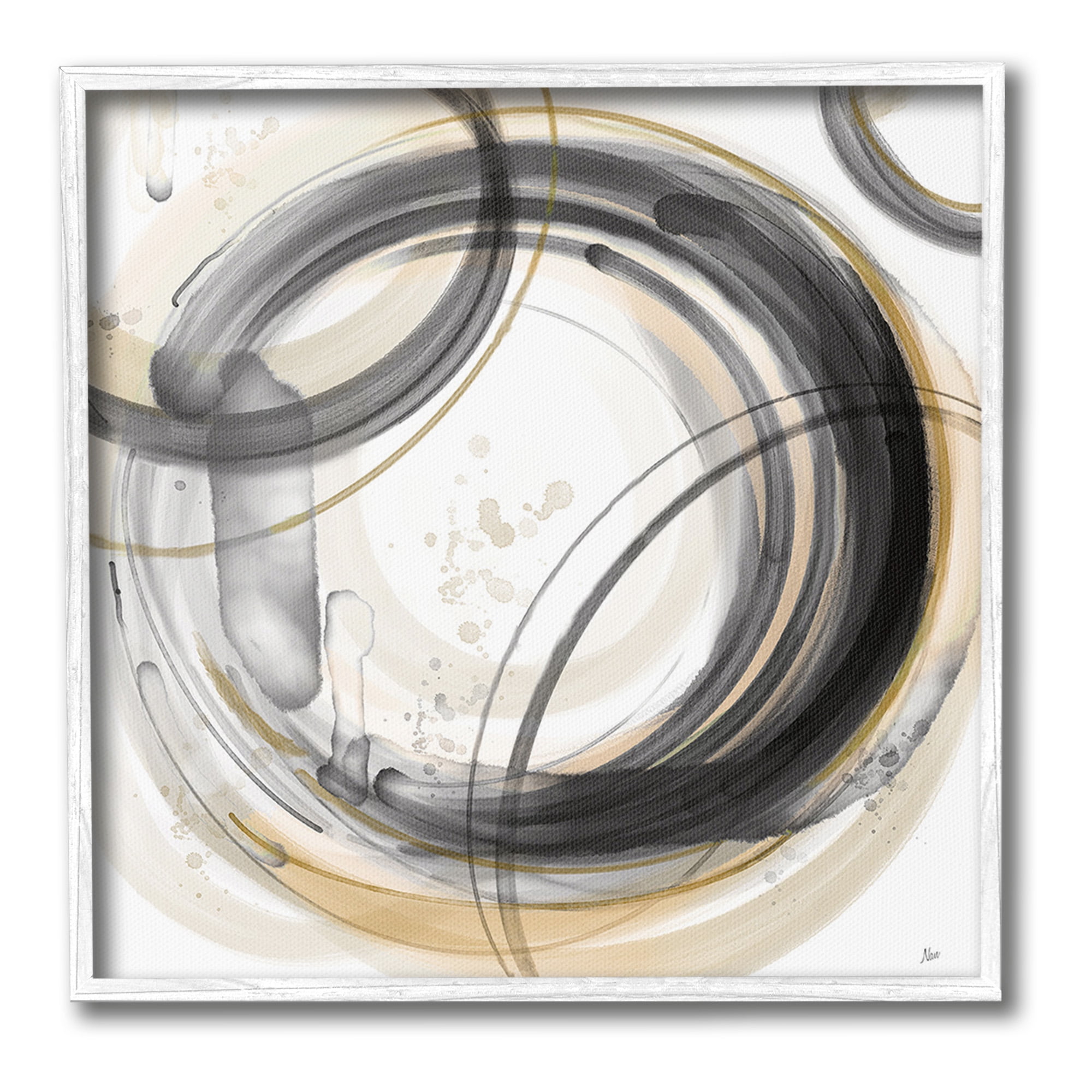 Neutral Concentric Circles Abstract Canvas Print with White Frame, 12 x 12