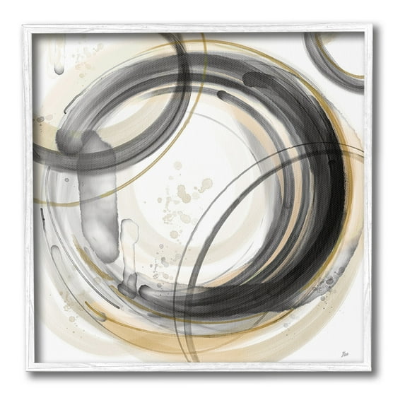 Stupell Industries Neutral Concentric Circles Abstract Painting White Framed Art Print Wall Art, 24 x 24