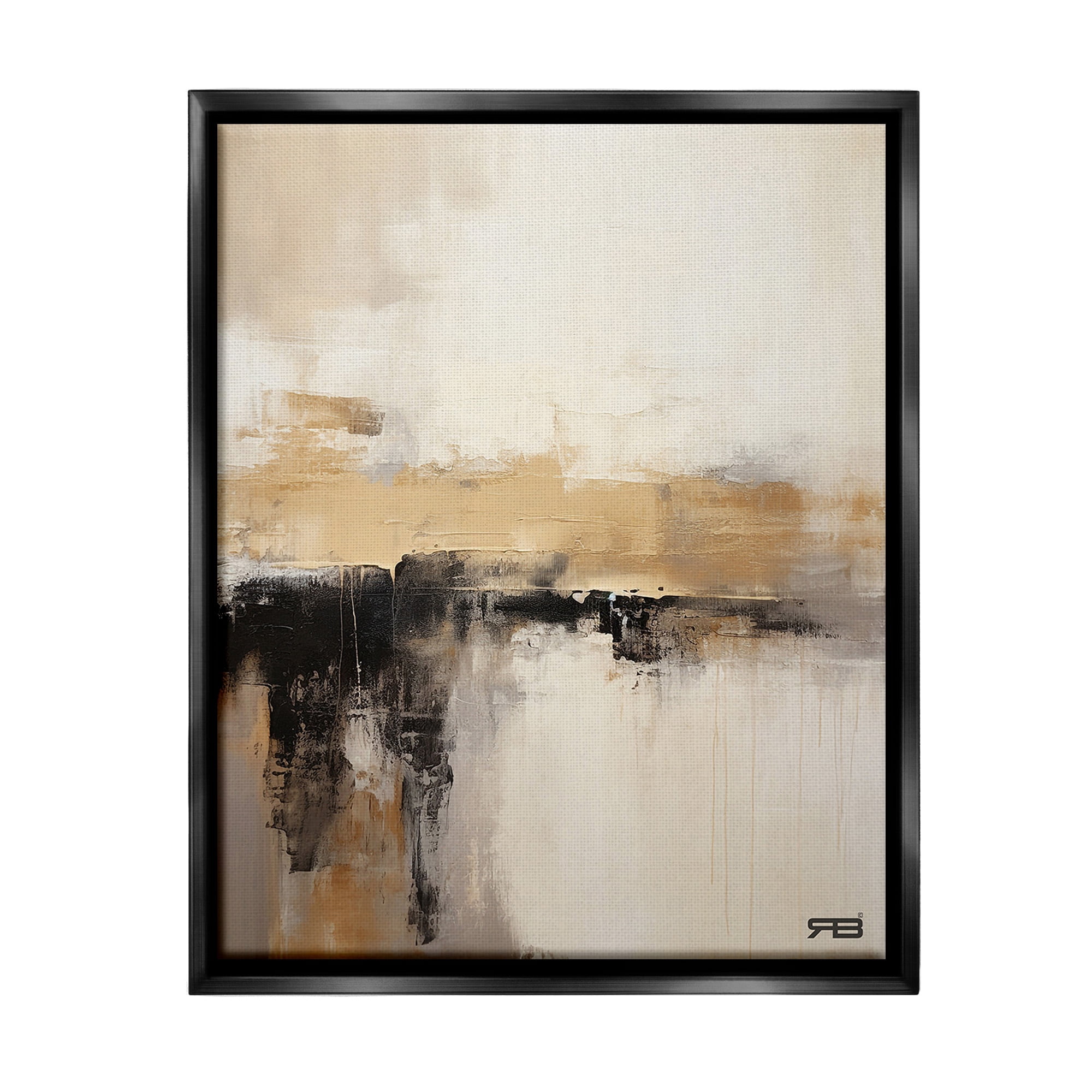 Stupell Industries Neutral Contemporary Horizon Abstract Painting Black Floater Framed Canvas Art Print Wall Art, 17 x 21