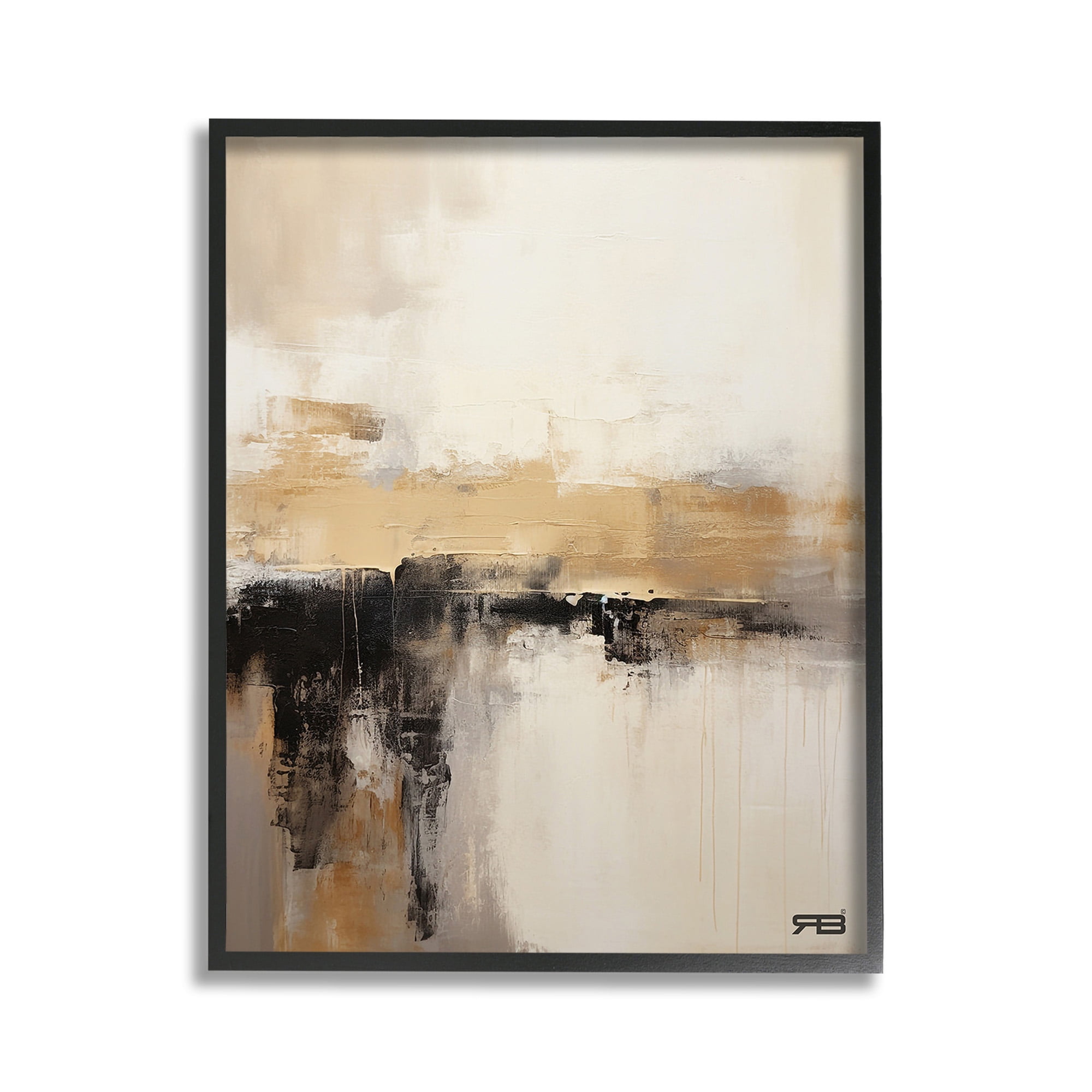 Stupell Industries Neutral Contemporary Horizon Abstract Painting Black Framed Art Print Wall Art, 11 x 14